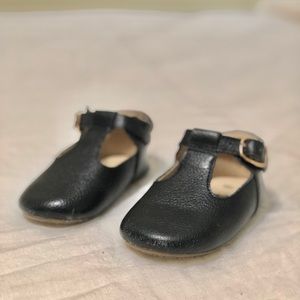 Black Leather T-Straps Monkey Feet